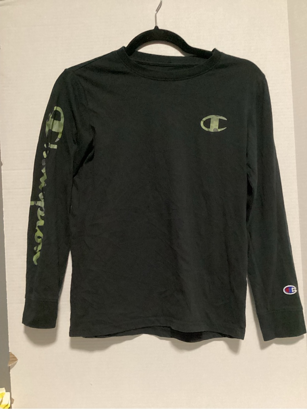 Champion Black Long Sleeve Tee with Camo Logos Youth L